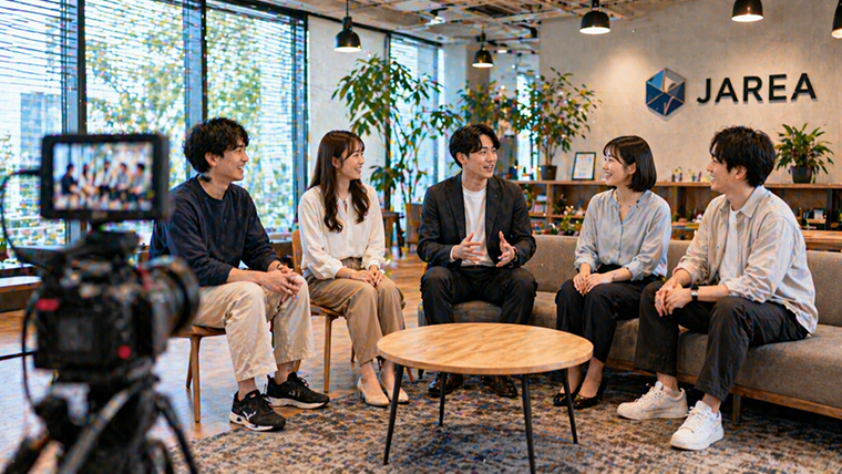 採用動画の座談会シーン|若手社員が社風や働き方を語る会社紹介動画