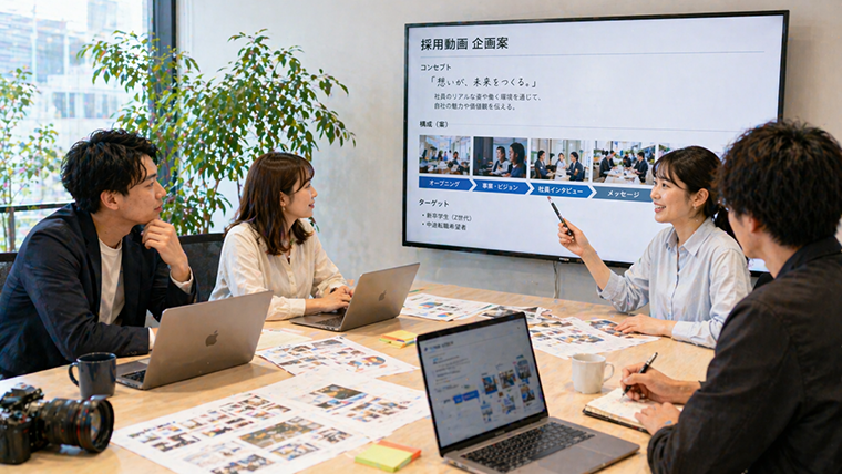 採用動画の企画会議風景|採用ブランディングに向けた動画制作の打ち合わせ